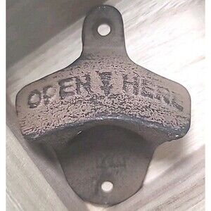 Vintage “Open Here” Rustic Cast Iron Wall Mount Beer Bottle Opener